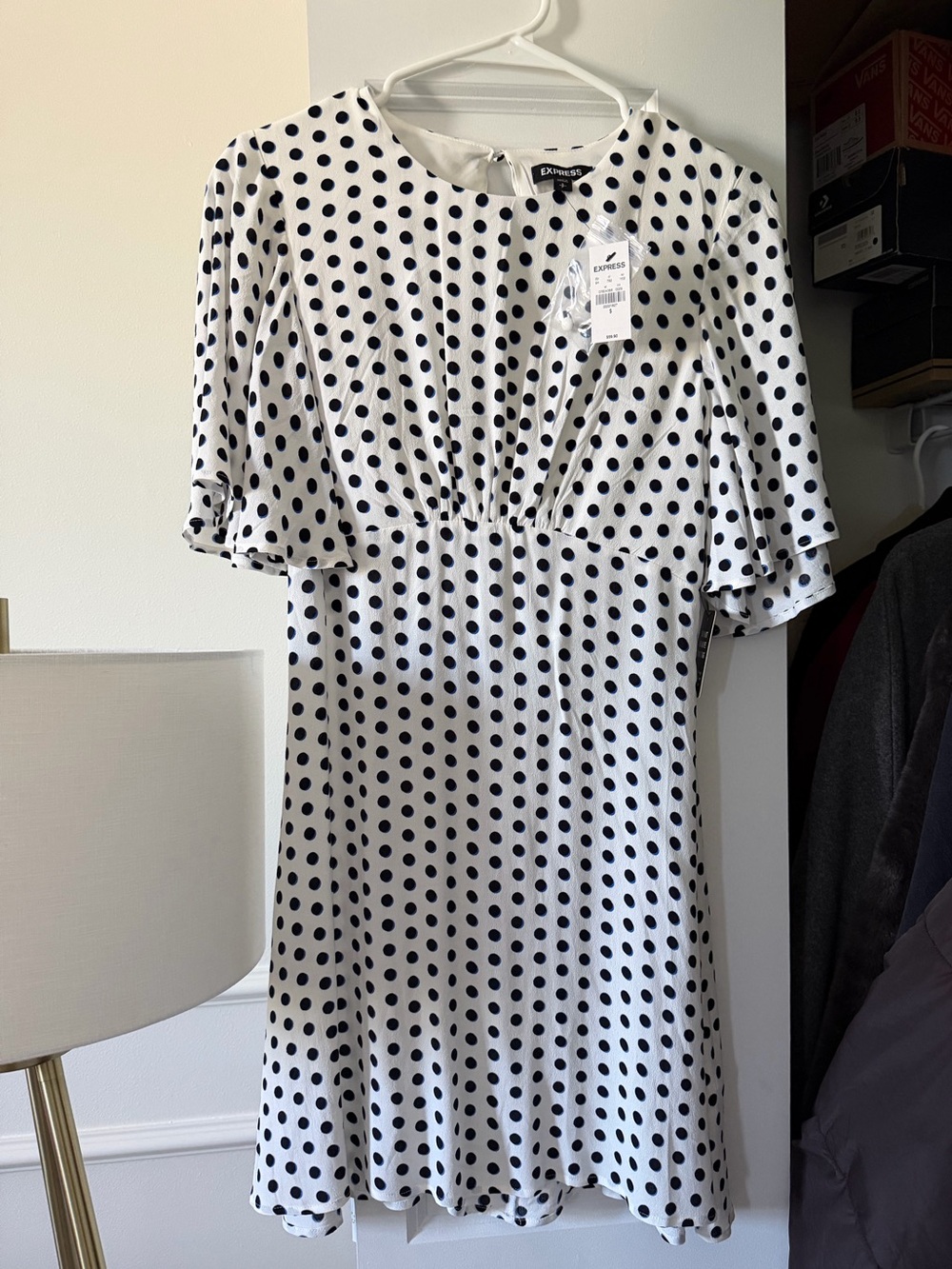 Express NWT White Polka Dot Mini Dress with Black Dots